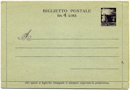 I francobolli della Repubblica in mostra a Montecitorio - Biglietto postale emesso nel 1946 senza stemmi