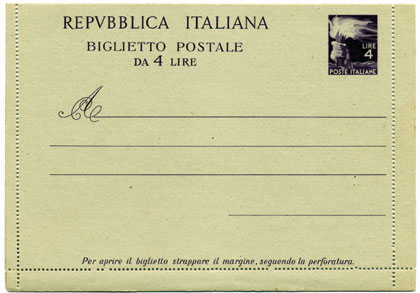 I francobolli della Repubblica in mostra a Montecitorio - Biglietto postale emesso nel 1947 con intestazione 